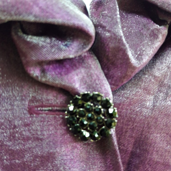 Adrianna Papell Evening Shimmer Jacket Ruffled Collar Black Jeweled Buttons 6P - Picture 3 of 8